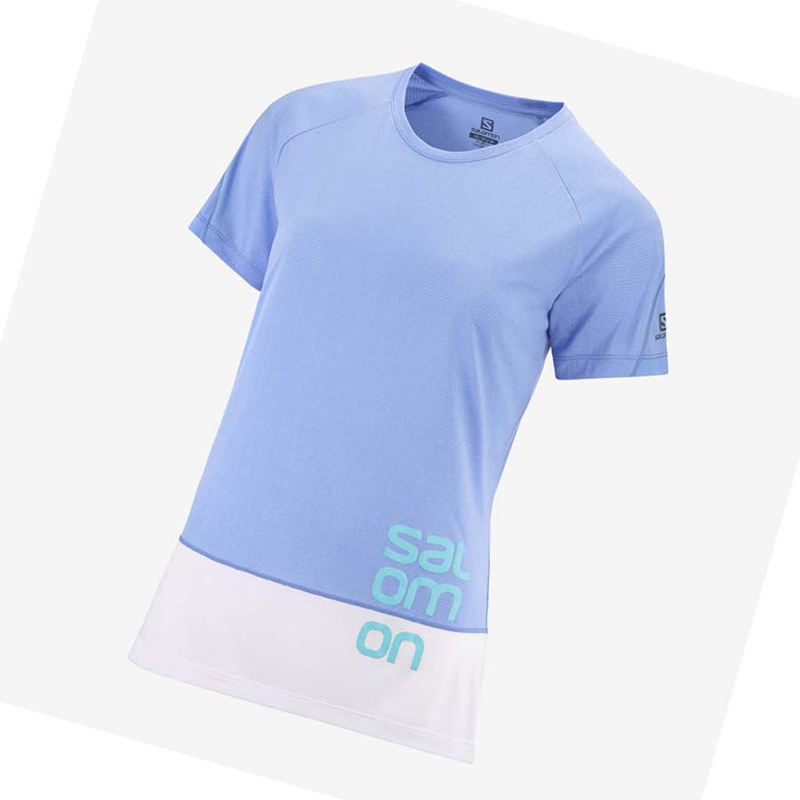 Salomon CROSS RUN GRAPHIC T-shirt Dam Vita Blå | DCQSOIU-46