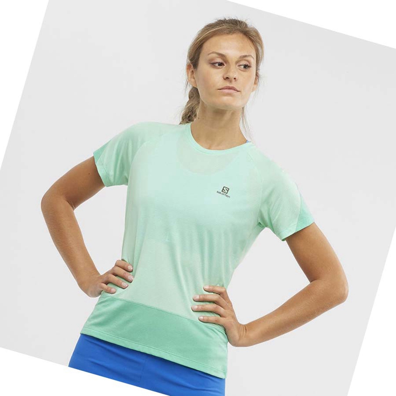 Salomon CROSS RUN T-shirt Dam Gröna | QPRAHIB-20