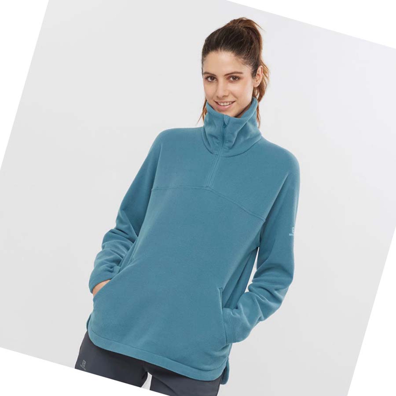 Salomon ESSENTIAL COSY FLEECE Hoodie Dam Blå | CZYBMDV-09