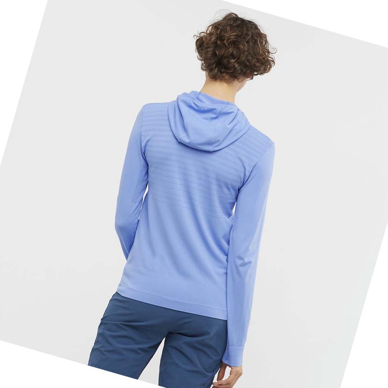 Salomon ESSENTIAL SEAMLESS Hoodie Dam Blå | XZBSMDF-20