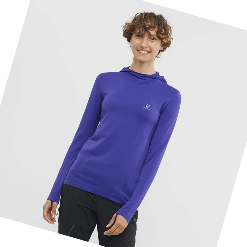 Salomon ESSENTIAL SEAMLESS Hoodie Dam Lila | MJSDIVA-36