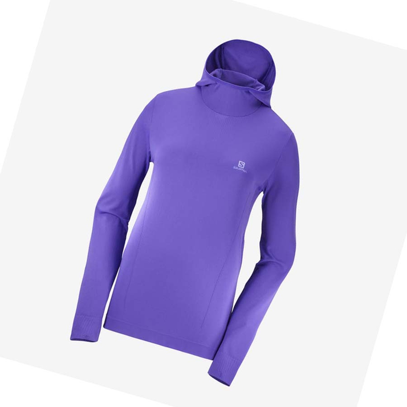 Salomon ESSENTIAL SEAMLESS Hoodie Dam Lila | MJSDIVA-36