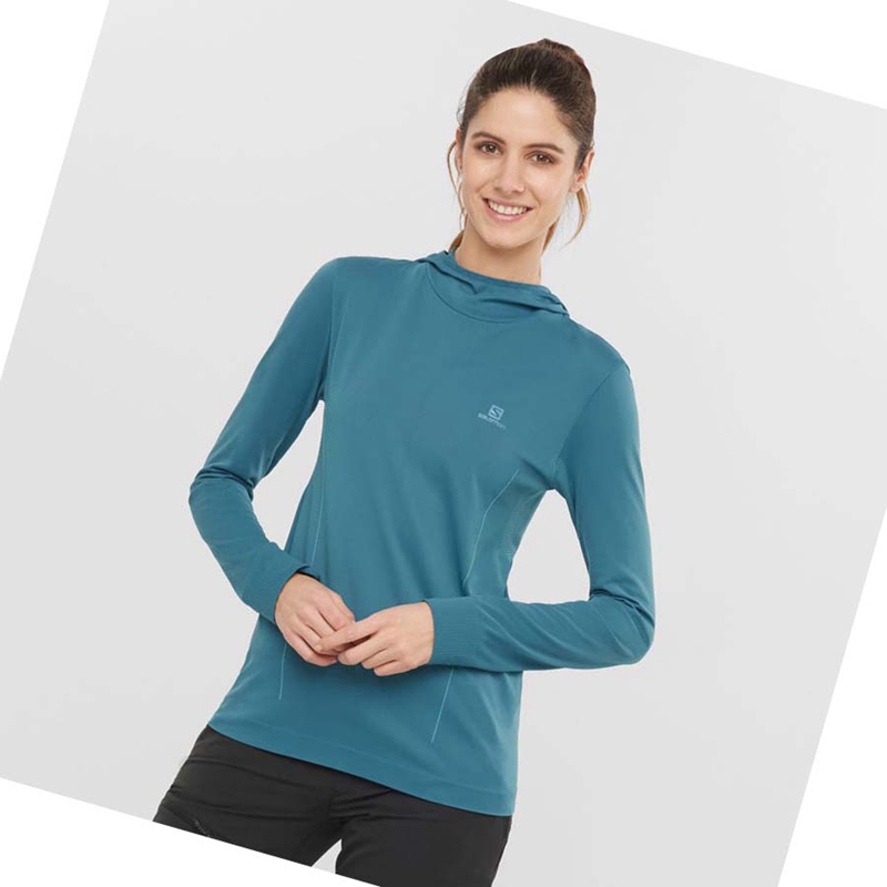 Salomon ESSENTIAL SEAMLESS Hoodie Dam Marinblå | ZFSMUPC-31