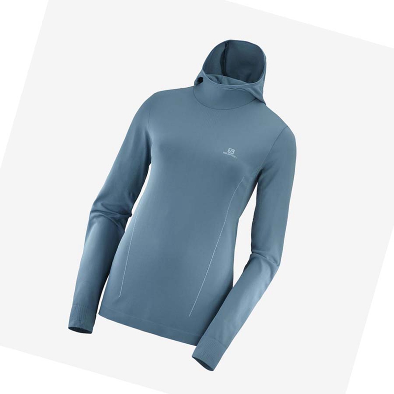 Salomon ESSENTIAL SEAMLESS Hoodie Dam Marinblå | ZFSMUPC-31