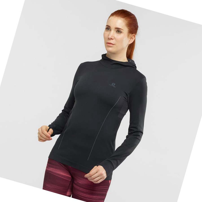 Salomon ESSENTIAL SEAMLESS Hoodie Dam Svarta | KFCAZNR-93