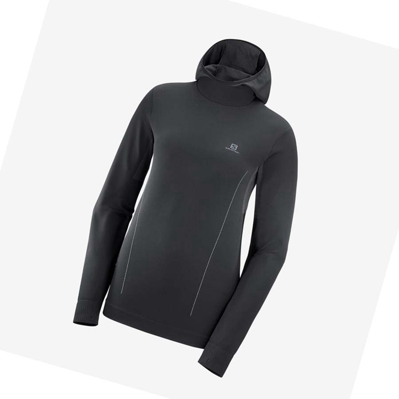 Salomon ESSENTIAL SEAMLESS Hoodie Dam Svarta | KFCAZNR-93