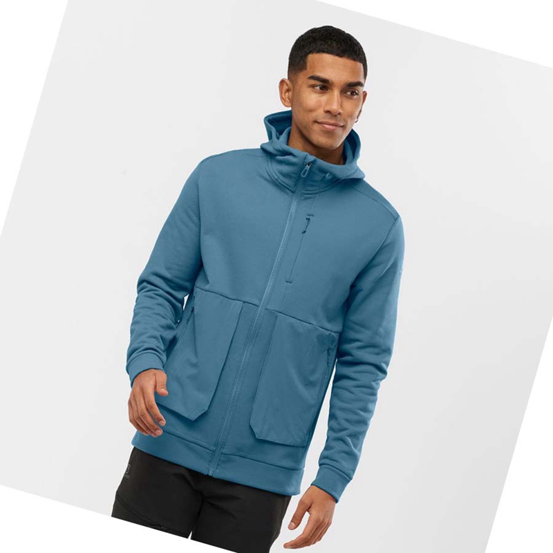 Salomon ESSENTIAL WARM FLEECE Hoodie Herr Blå | JCXZRWT-80