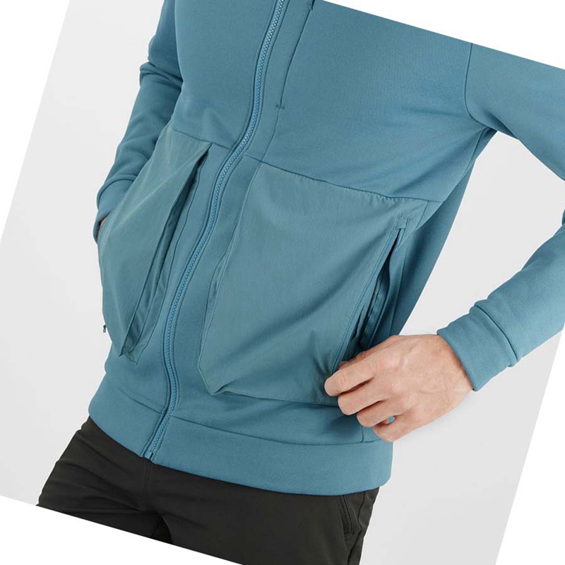 Salomon ESSENTIAL WARM FLEECE Hoodie Herr Blå | JCXZRWT-80