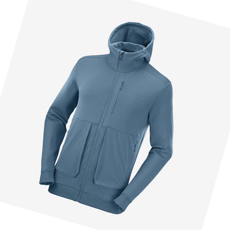 Salomon ESSENTIAL WARM FLEECE Hoodie Herr Blå | JCXZRWT-80