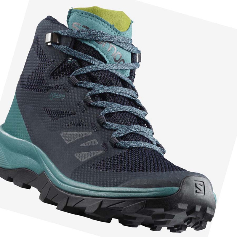 Salomon WoOUTLINE MID GORE-TEX Vandringsskor Dam Svarta Gröna | RVEXCOB-15