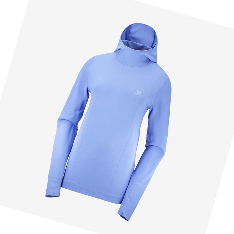 Salomon ESSENTIAL SEAMLESS Hoodie Dam Blå | XZBSMDF-20