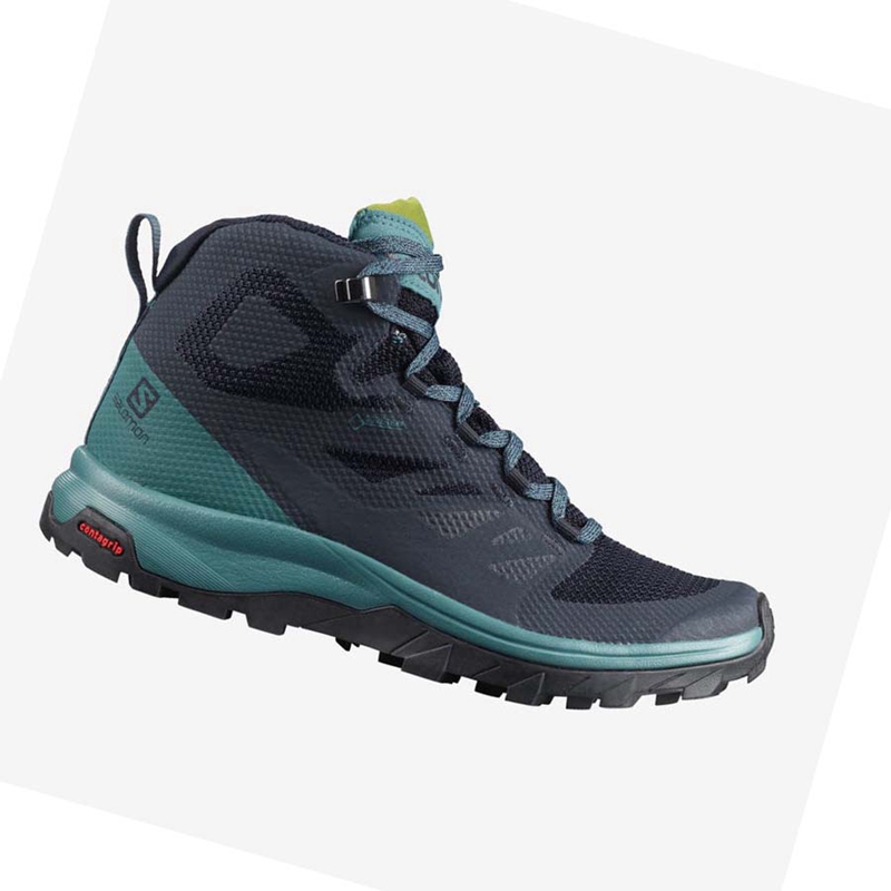 Salomon WoOUTLINE MID GORE-TEX Vandringsskor Dam Svarta Gröna | RVEXCOB-15